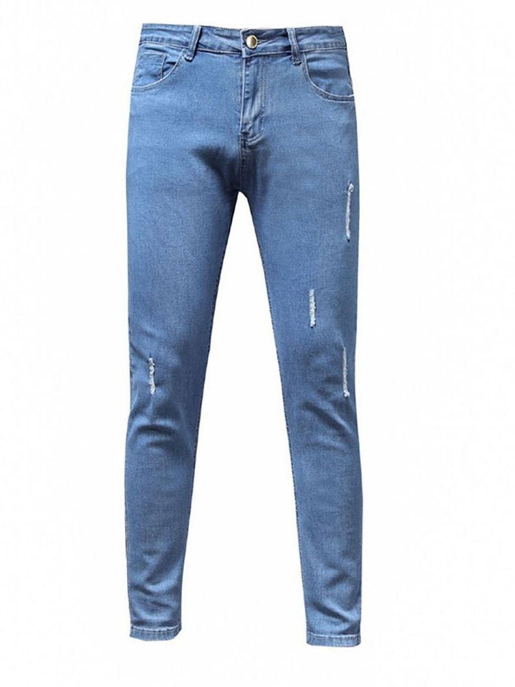 Männer Bleistifthose Worn Plain Mid Waist Zipper Jeans