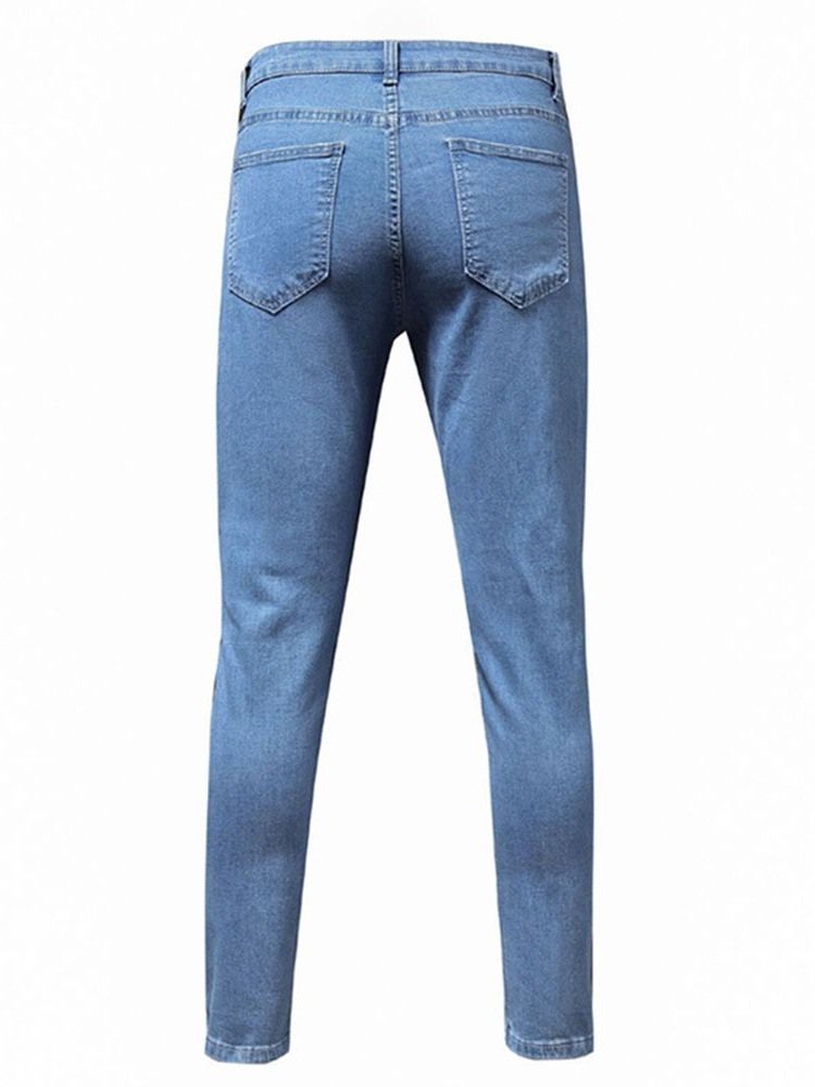 Männer Bleistifthose Worn Plain Mid Waist Zipper Jeans