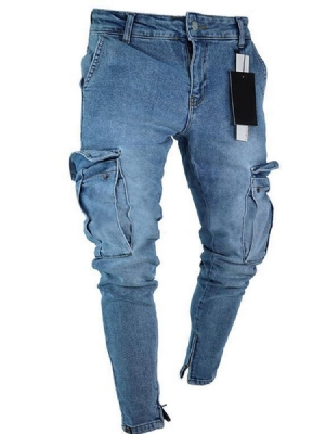 Männer Einfarbig Getragene Bleistifthose European Zipper Jeans