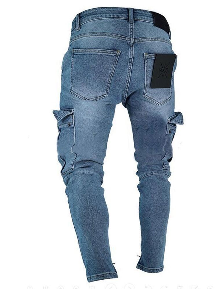 Männer Einfarbig Getragene Bleistifthose European Zipper Jeans