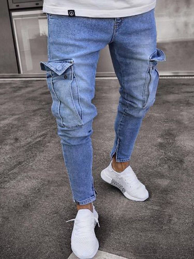 Männer Einfarbig Getragene Bleistifthose European Zipper Jeans