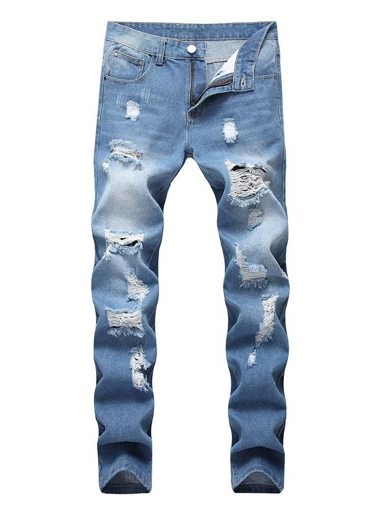 Männer Getragene Casual Jeans Mit Reißverschluss