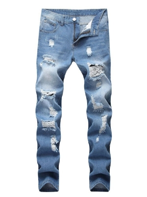 Männer Getragene Casual Jeans Mit Reißverschluss