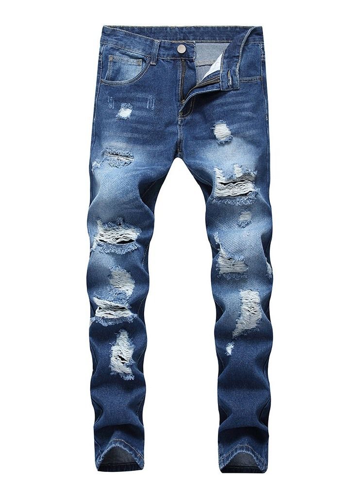 Männer Getragene Casual Jeans Mit Reißverschluss