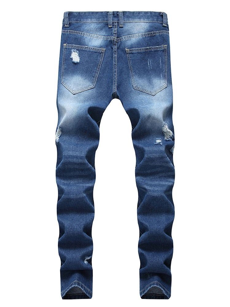 Männer Getragene Casual Jeans Mit Reißverschluss