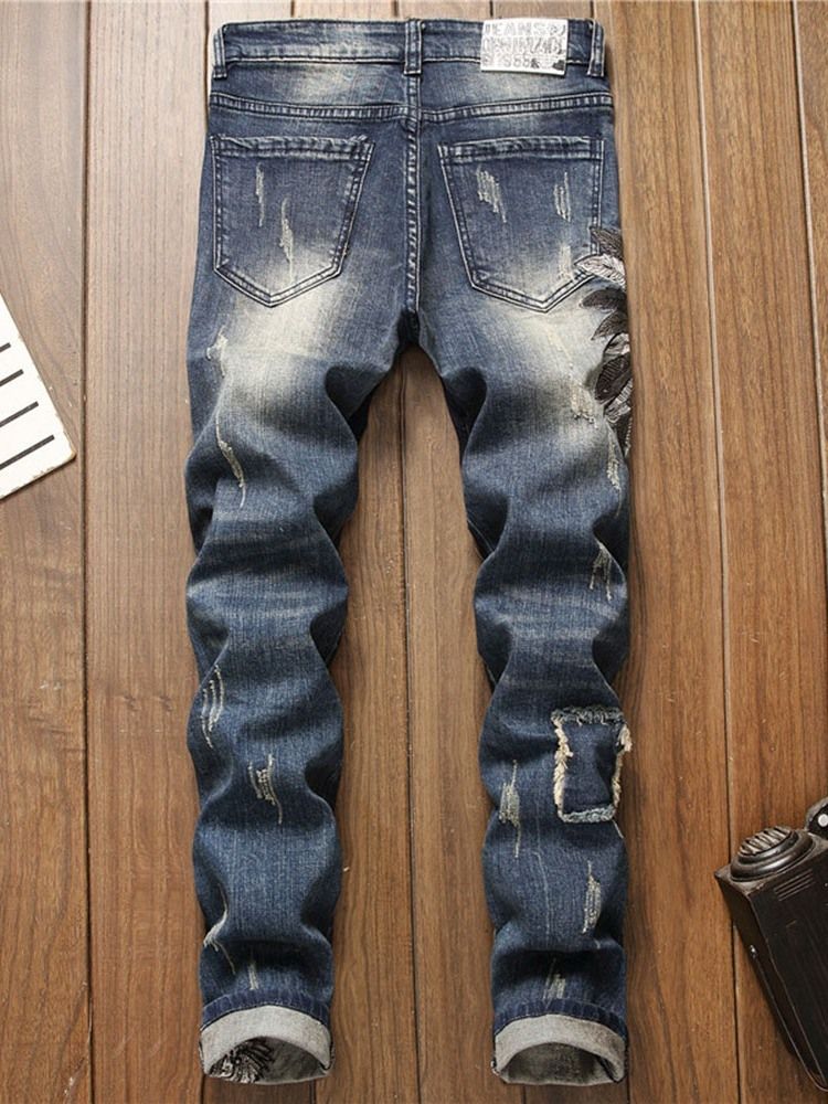 Männer Loch-farbblock-bleistifthose Mit Mittlerer Taillen-reißverschluss-jeans