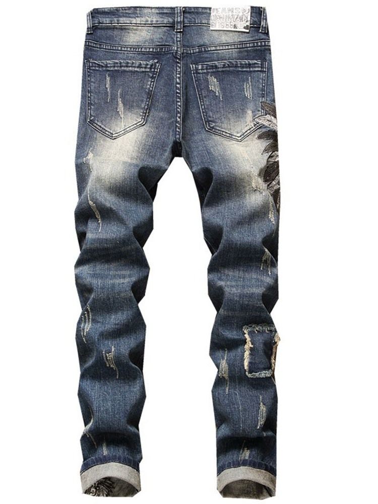 Männer Loch-farbblock-bleistifthose Mit Mittlerer Taillen-reißverschluss-jeans