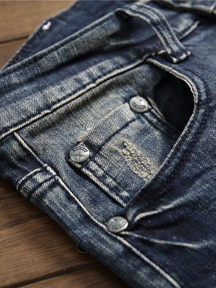 Männer Loch-farbblock-bleistifthose Mit Mittlerer Taillen-reißverschluss-jeans