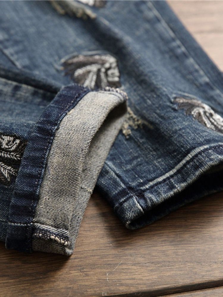 Männer Loch-farbblock-bleistifthose Mit Mittlerer Taillen-reißverschluss-jeans