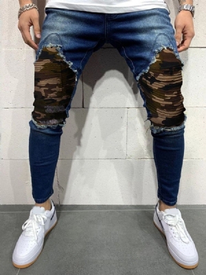 Patchwork Camouflage Pencil Pants Mid Waist European Herren Jeans