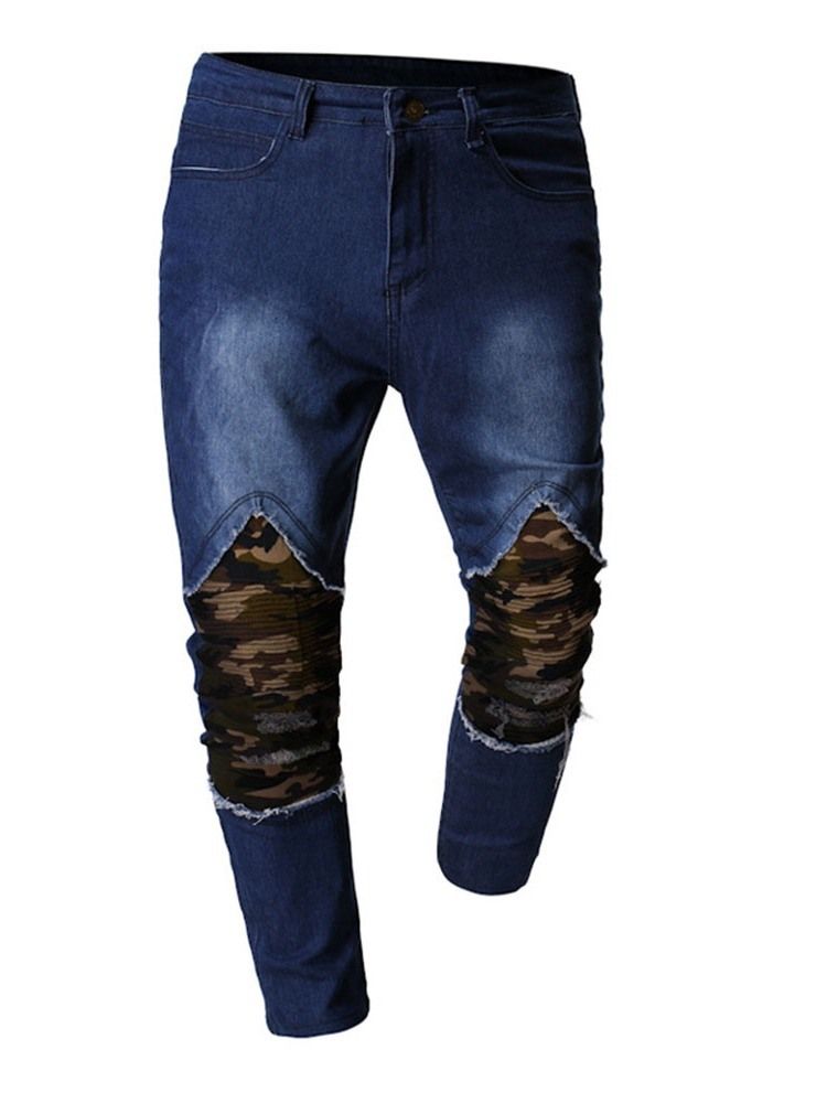 Patchwork Camouflage Pencil Pants Mid Waist European Herren Jeans