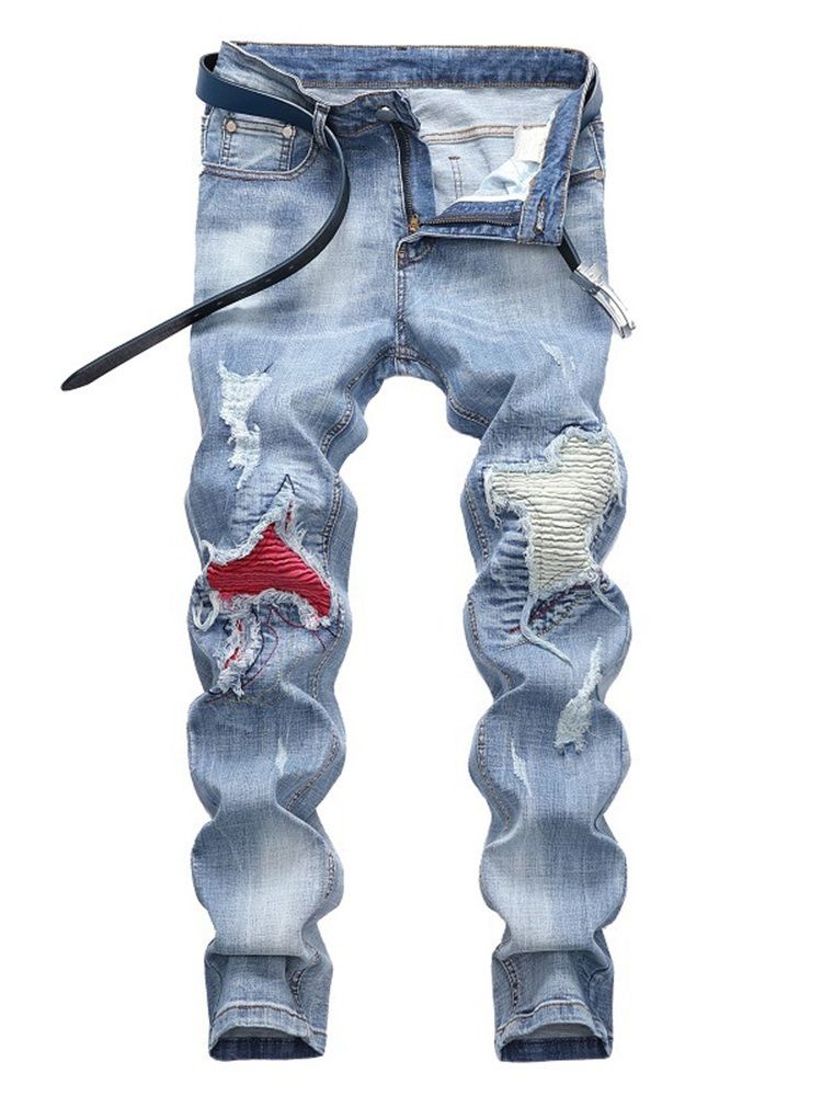 Patchwork Hellblau Plissee Herren Freizeitjeans