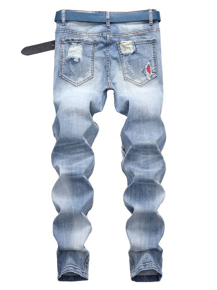 Patchwork Hellblau Plissee Herren Freizeitjeans