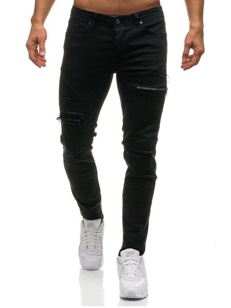 Plain Inelastic Worn Herren Casual Zerrissene Jeans