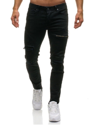 Plain Inelastic Worn Herren Casual Zerrissene Jeans