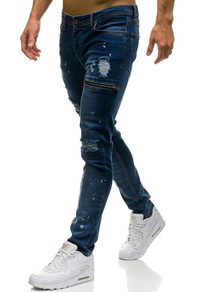 Plain Inelastic Worn Herren Casual Zerrissene Jeans