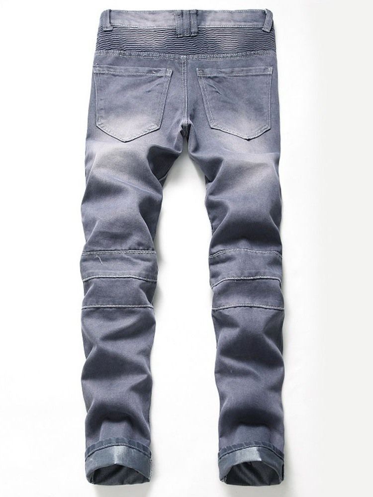 Plain Plissee Slim Herren Lässige Zerrissene Jeans