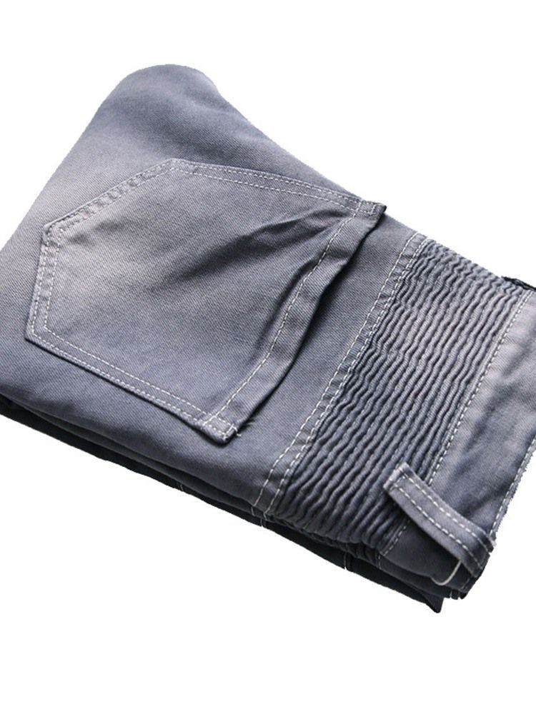 Plain Plissee Slim Herren Lässige Zerrissene Jeans