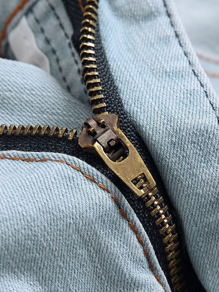 Plain Worn European Zipper Herrenjeans