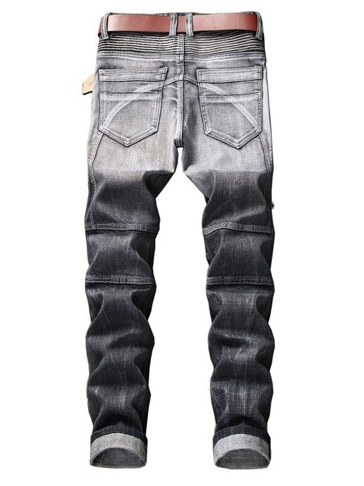 Plissierte Zipper Worn Straight Herren Freizeitjeans