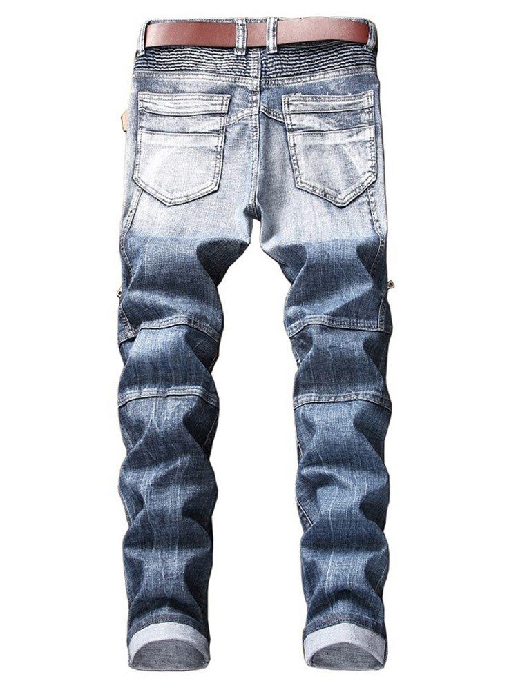 Plissierte Zipper Worn Straight Herren Freizeitjeans