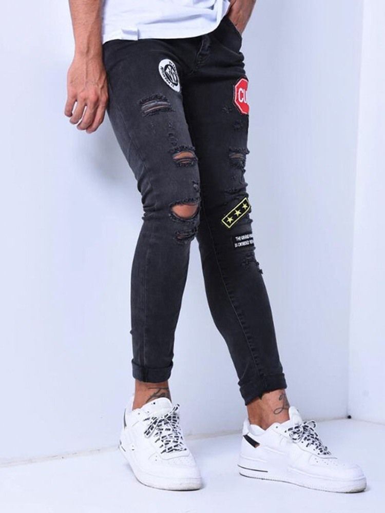 Pocket Color Block Pencil Pants Casual Zipper Herren Jeans