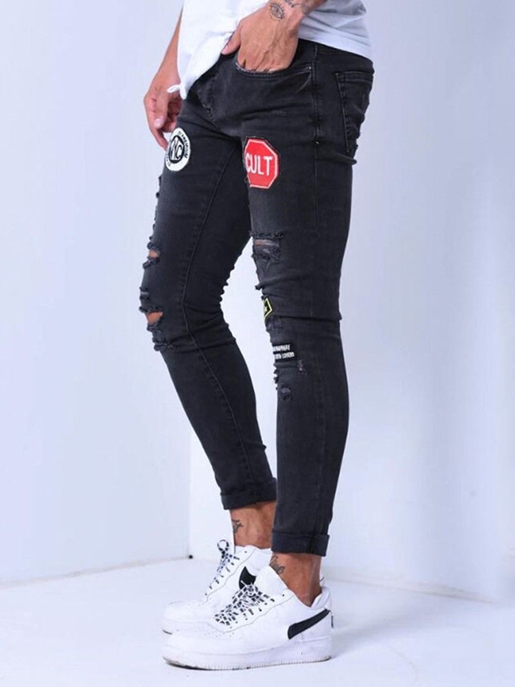 Pocket Color Block Pencil Pants Casual Zipper Herren Jeans