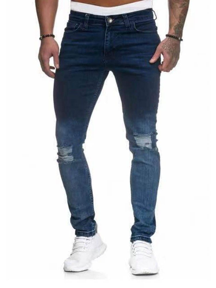 Pocket Gradient Pencil Pants Zipper Herren Casual Jeans