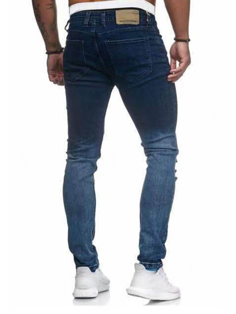 Pocket Gradient Pencil Pants Zipper Herren Casual Jeans