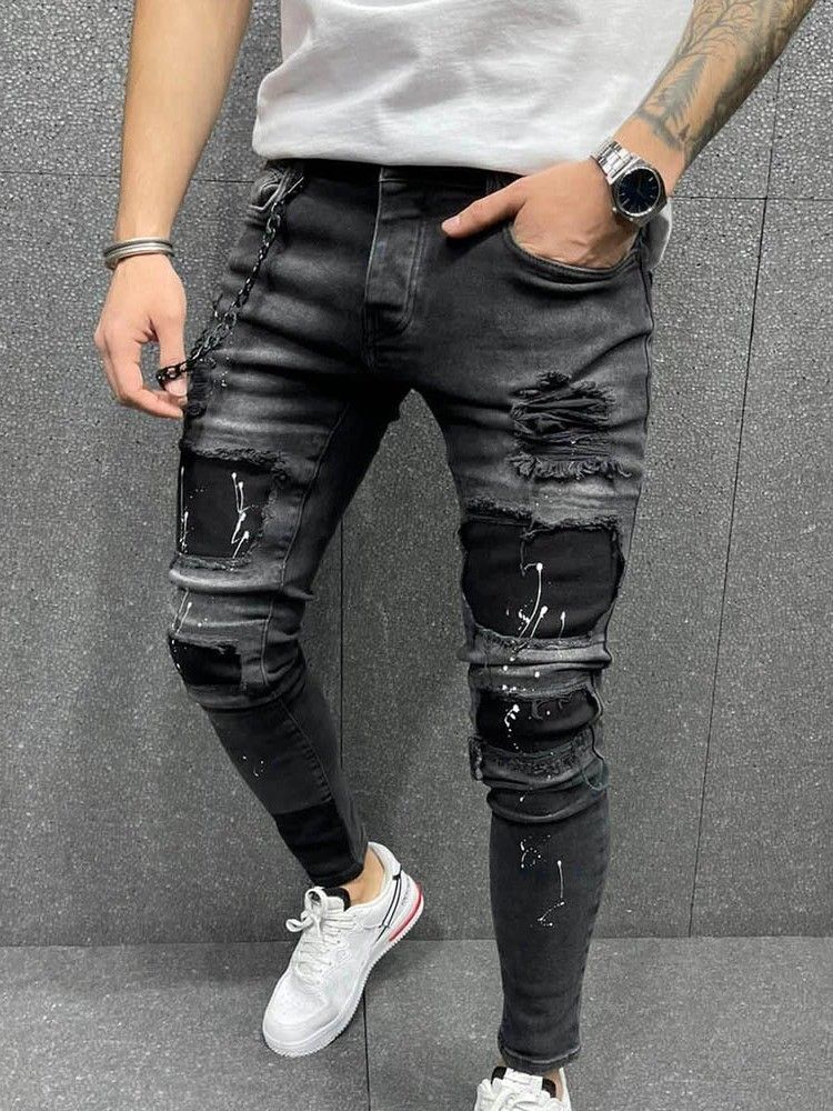 Pocket Pencil Pants Mid Waist Herren Freizeitjeans