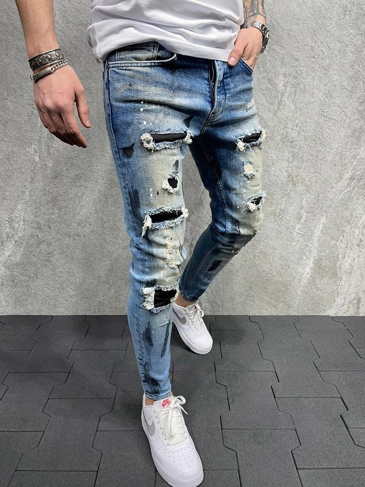 Pocket Pencil Pants Zipper Herren Freizeitjeans