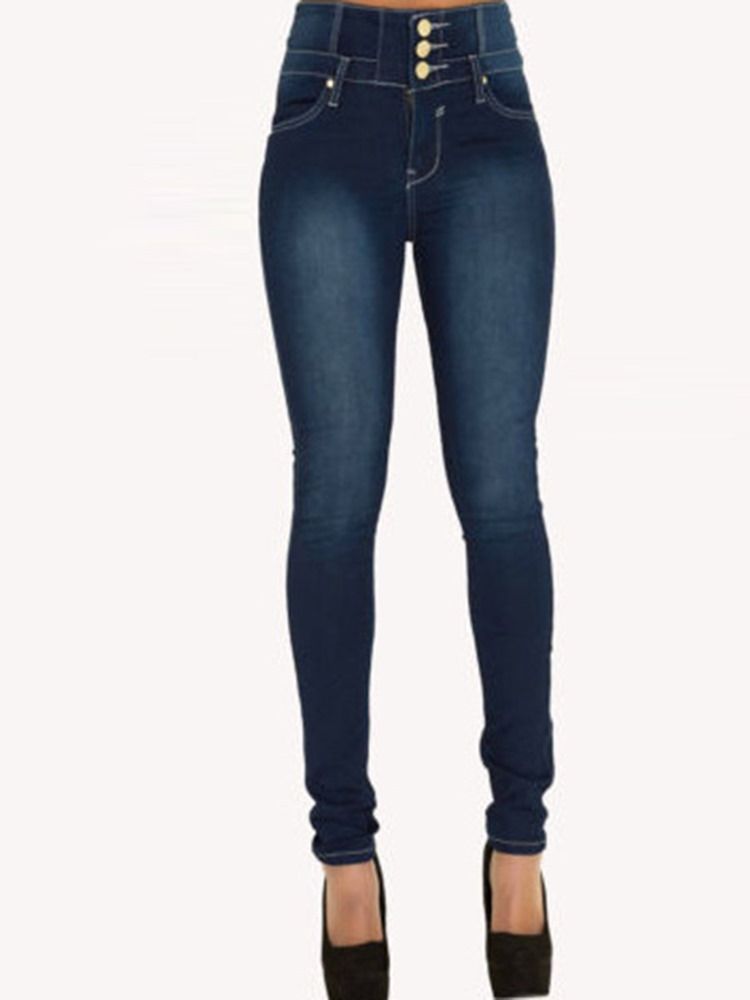 Pocket Plain High-waist Button Skinny Damenjeans