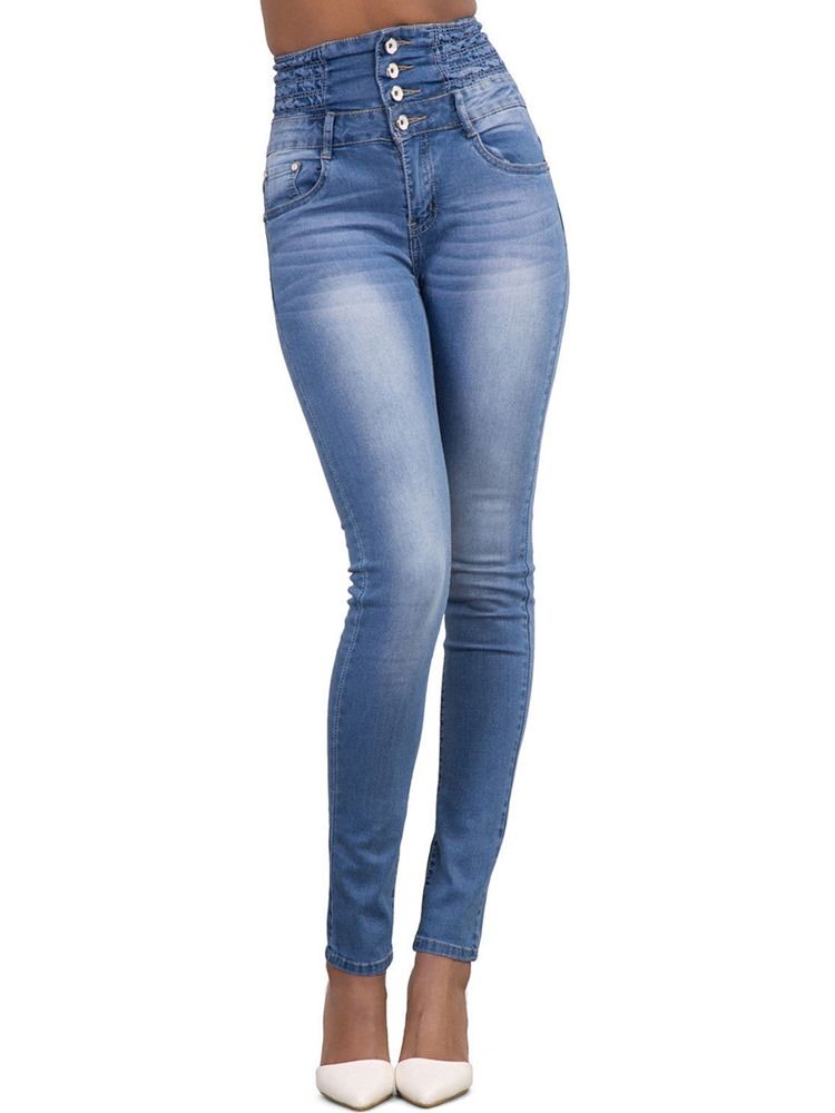 Pocket Plain High-waist Button Skinny Damenjeans