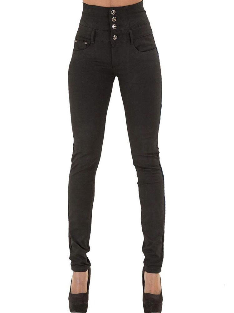 Pocket Plain High-waist Button Skinny Damenjeans