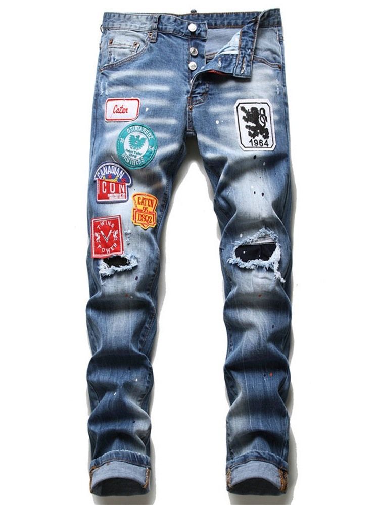 Print Gradient Pencil Pants Button European Herrenjeans