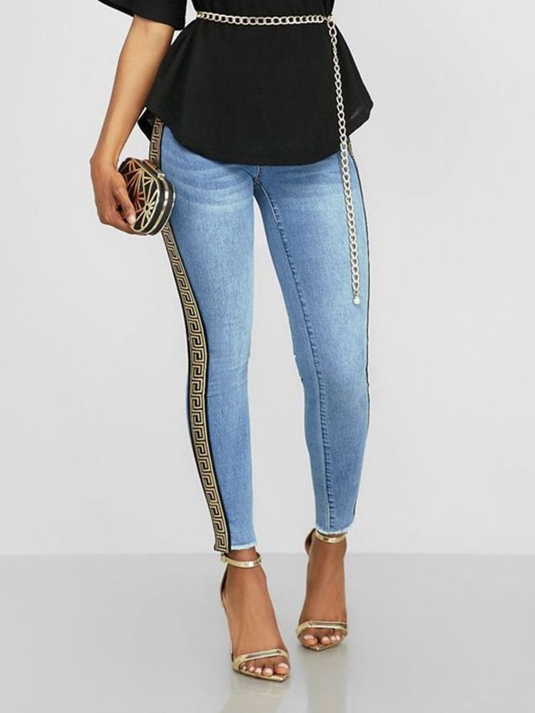 Print Pencil Pants Geometrisch Skinny Damen Jeans Mit Hoher Taille