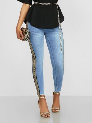 Print Pencil Pants Geometrisch Skinny Damen Jeans Mit Hoher Taille