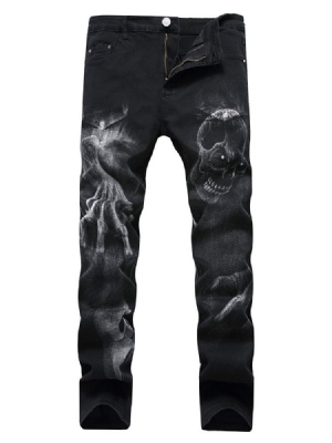 Schädel Bleistift Printed Mid Waist Herren Freizeitjeans