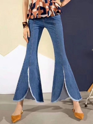 Schlaghosen Für Damen Waschbar Einfarbig Schmale Jeans Mit Hoher Taille