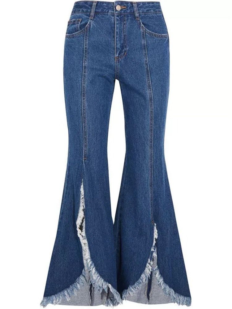 Schlaghosen Für Damen Waschbar Einfarbig Schmale Jeans Mit Hoher Taille