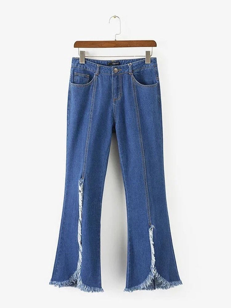 Schlaghosen Für Damen Waschbar Einfarbig Schmale Jeans Mit Hoher Taille