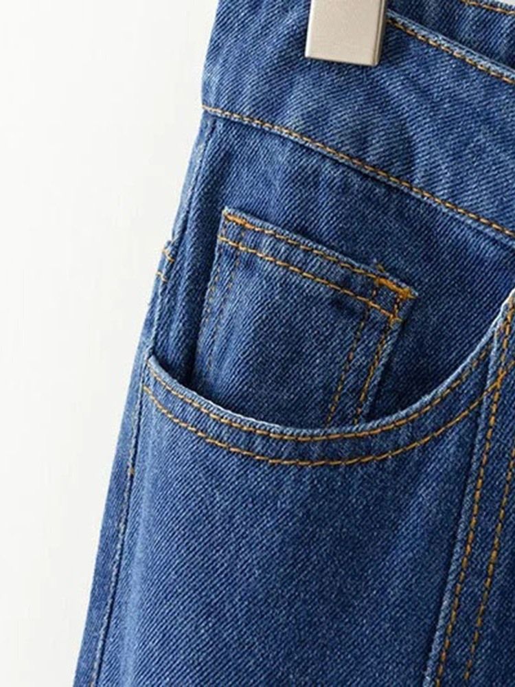 Schlaghosen Für Damen Waschbar Einfarbig Schmale Jeans Mit Hoher Taille