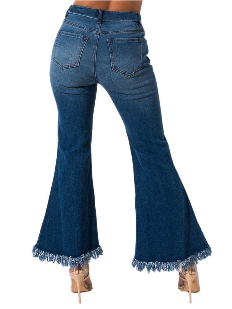 Schlanke Mittelhohe Jeans Mit Schlichtem Loch Für Damen