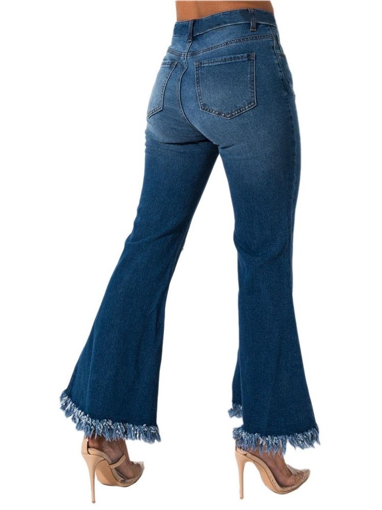 Schlanke Mittelhohe Jeans Mit Schlichtem Loch Für Damen