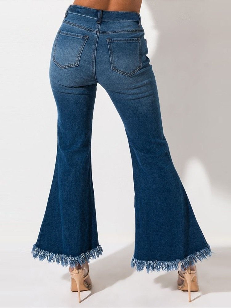 Schlanke Mittelhohe Jeans Mit Schlichtem Loch Für Damen