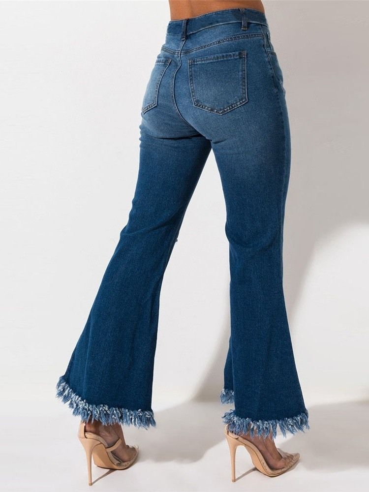 Schlanke Mittelhohe Jeans Mit Schlichtem Loch Für Damen