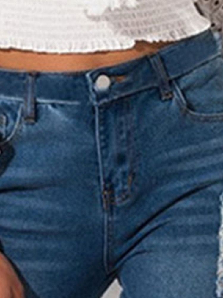 Schlanke Mittelhohe Jeans Mit Schlichtem Loch Für Damen