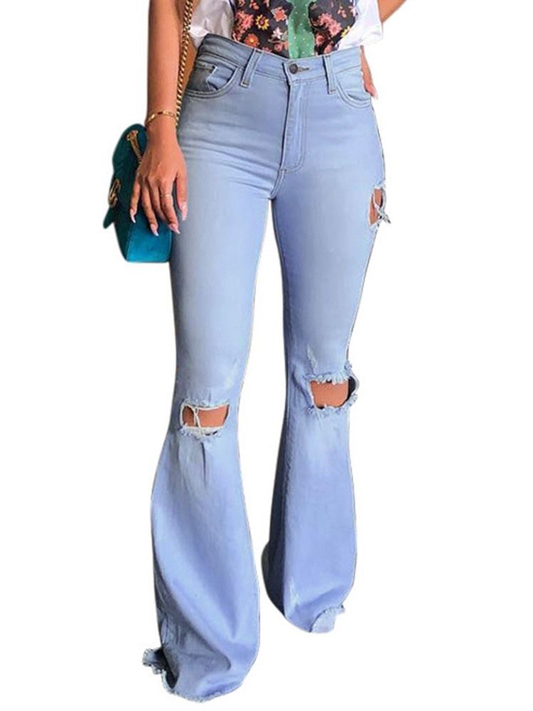 Schmale Flare-jeans Mit Schlichtem Destoryed-reißverschluss Für Damen