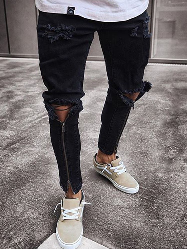 Schwarze Skinny Herren Jeans Mit Reißverschluss