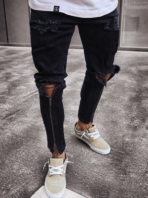 Schwarze Skinny Herren Jeans Mit Reißverschluss